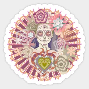 Z- Girl: Dreams of La Catrina. Digital Collage No. 9 Flaming Barbed Heart Variation Sticker